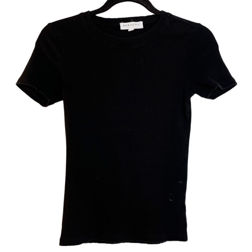 DownEast Thick Ribbed Short Sleeve Casual Shirt Black Small